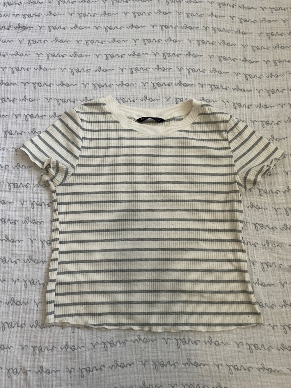 SHEIN Cream Short-Sleeve Ribbed Striped Tee